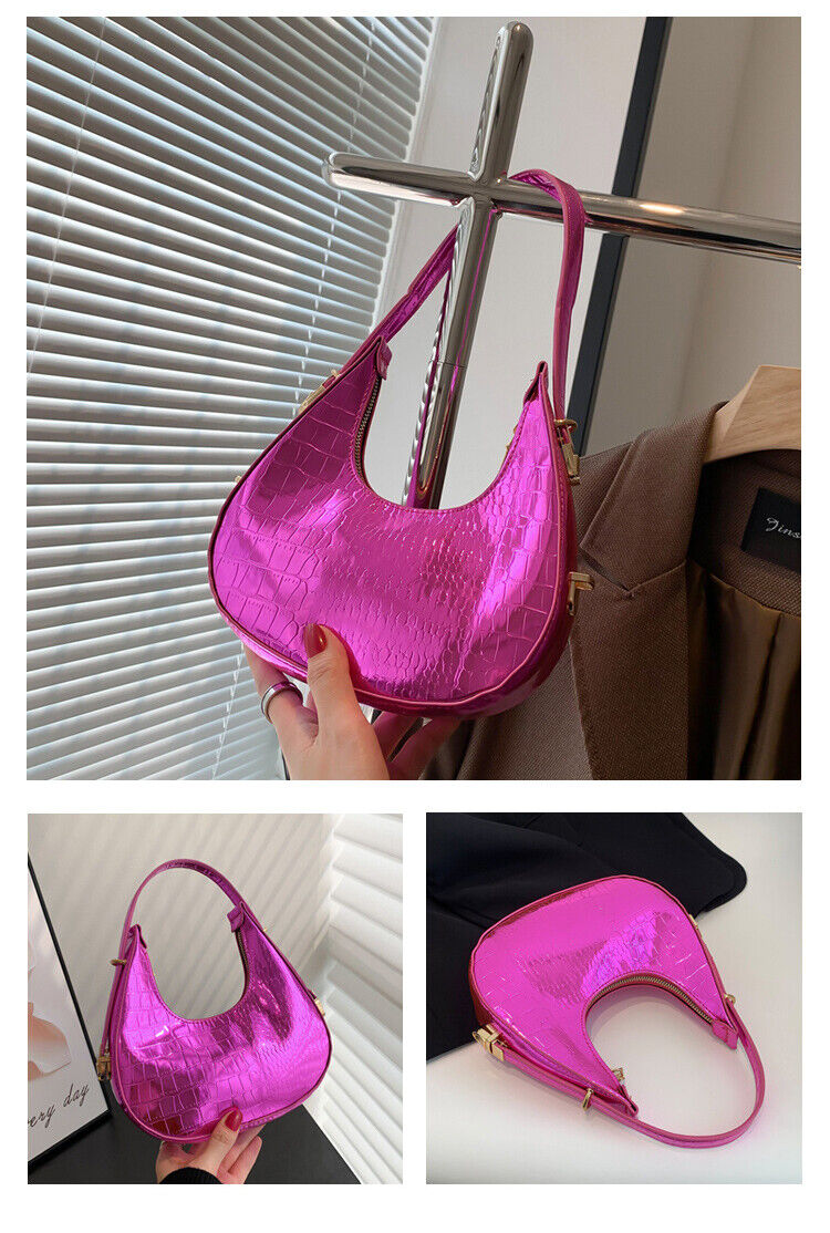 Women Fashion Trendy Bright Surface Crocodile Stripe Armpit Shoulder Bag