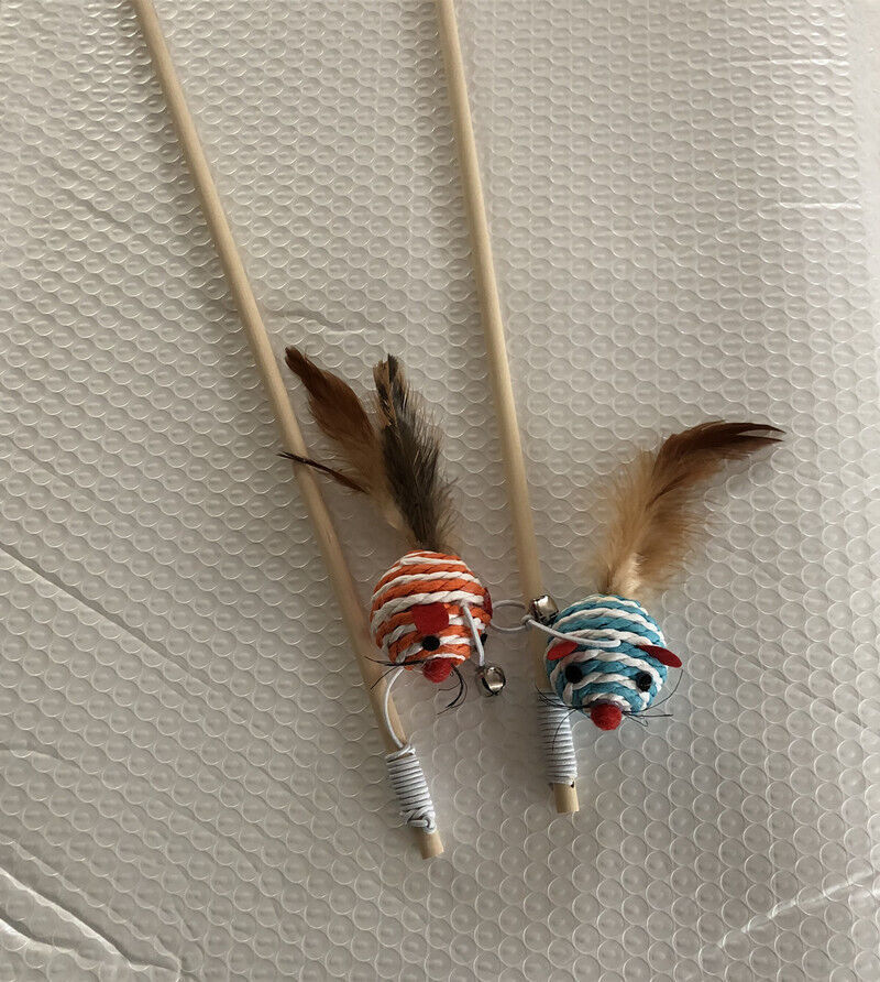 Feather Bell Mouse Interactive Tease Cat Stick Frosted Comfortable Pet Play Toy