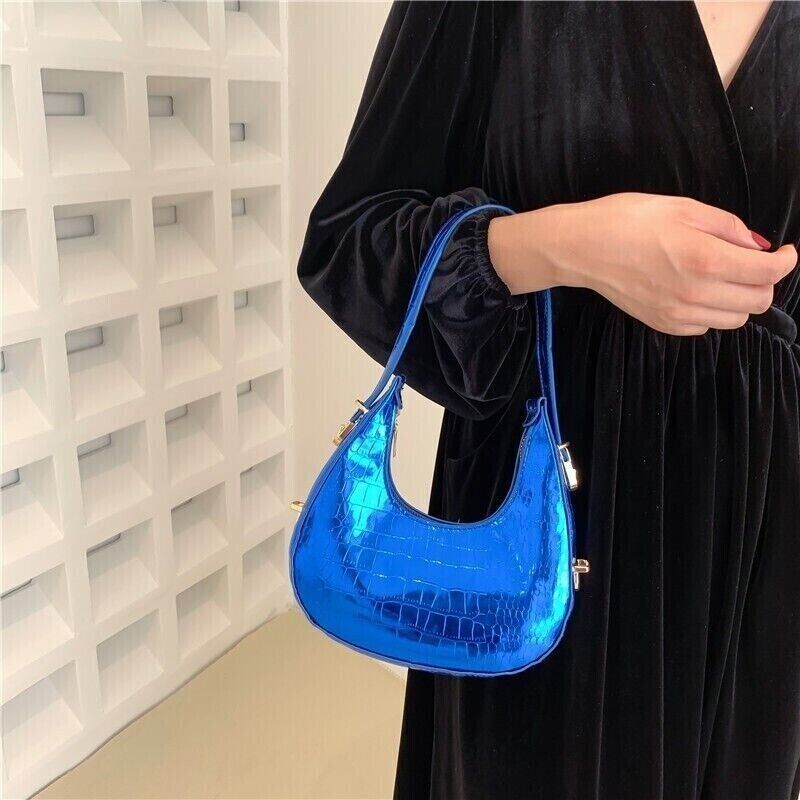 Women Fashion Trendy Bright Surface Crocodile Stripe Armpit Shoulder Bag