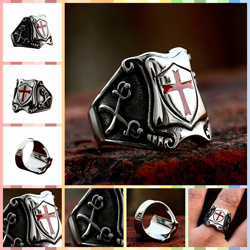 Men Retro Knight’s Cross & Crossed Swords Symbolize Courage Faith Loyalty Unity Rings # R308