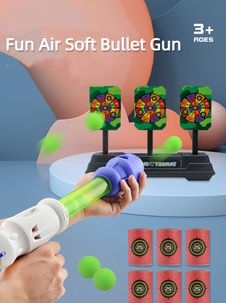 Soft EVA Bullet Shooting Automatic Scoring Manual Continuous Fire Toy Gun