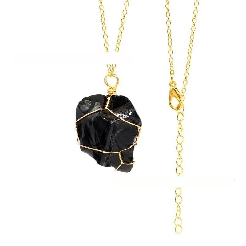 Fashion Irregular Crystal Pendant Hand-wound Wire Gold Silver Chain Necklace