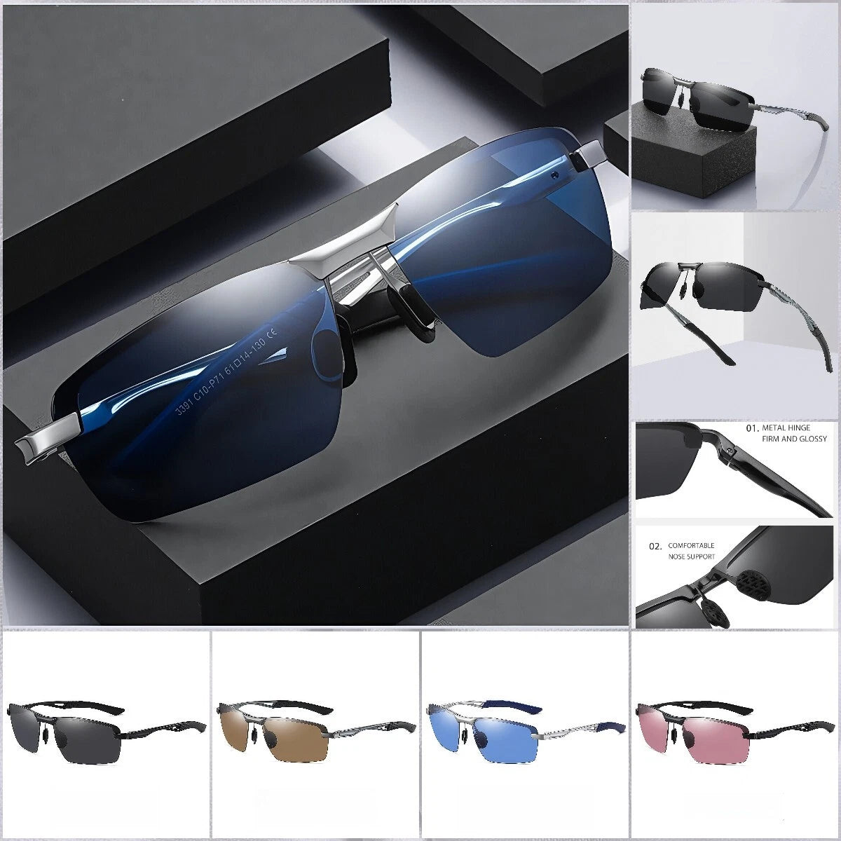 Men Sport Driving Fishing Cycling Polarized Anti Glare UV400 Rimless Sunglasses #3391