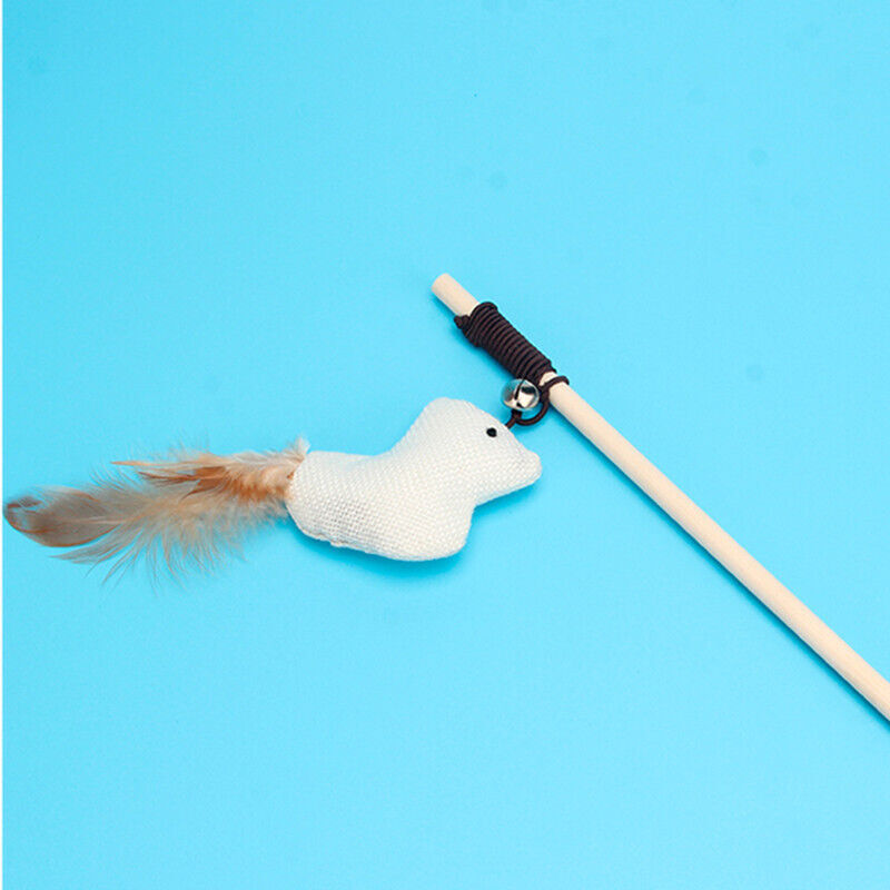 Feather Bell Mouse Interactive Tease Cat Stick Frosted Comfortable Pet Play Toy