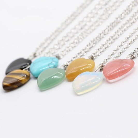 Point Chakra Healing Heart Natural Stone Quartz Leather Crystal Pendant Necklace