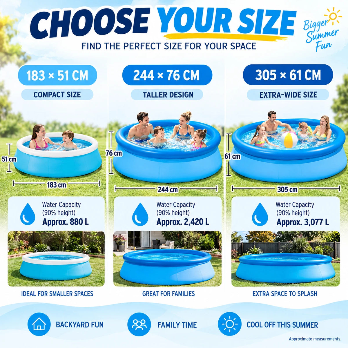 Large Inflatable Round Swimming Pool Easy Set Backyard Family Pool 183/244/305cm