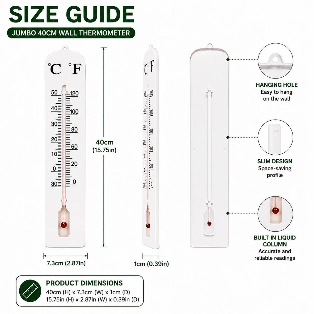 2X 40cm Jumbo Indoor Outdoor Wall Thermometer Large Garden Home Celsius Fahrenheit