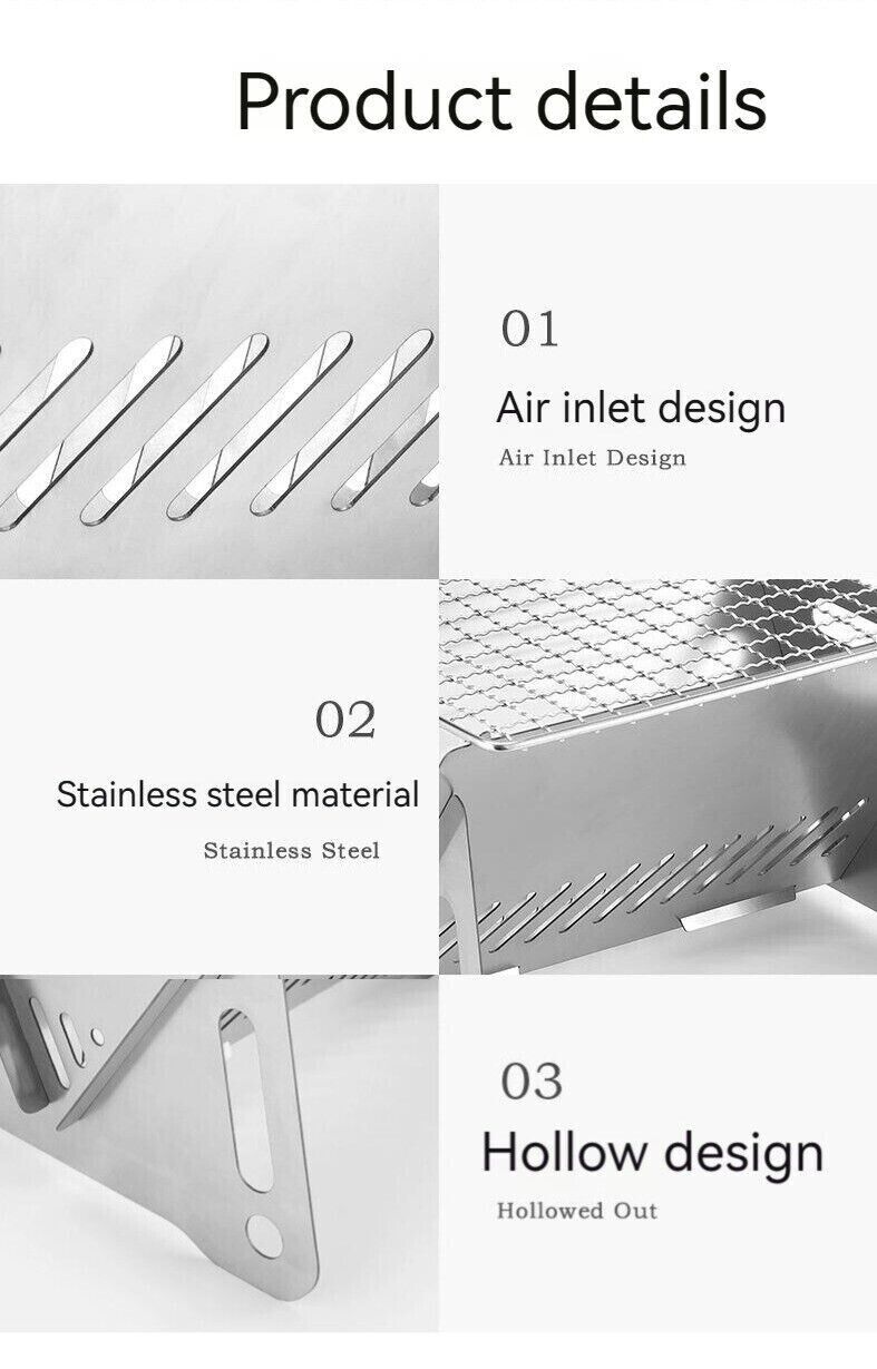 Outdoor Portable Folding Card Stove Stainless Steel Burner Grill BBQ Wood Burn