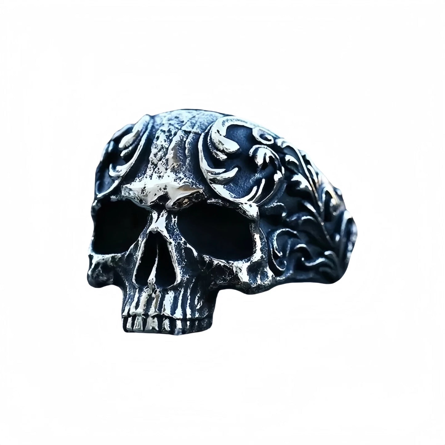 Men Gothic Skull Ring Detailed Carved Skeleton Design Vintage Silver Plated Band # R288