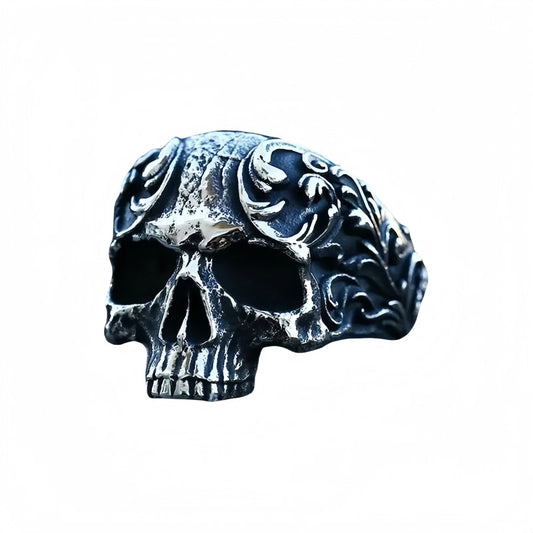 Men Gothic Skull Ring Detailed Carved Skeleton Design Vintage Silver Plated Band # R288