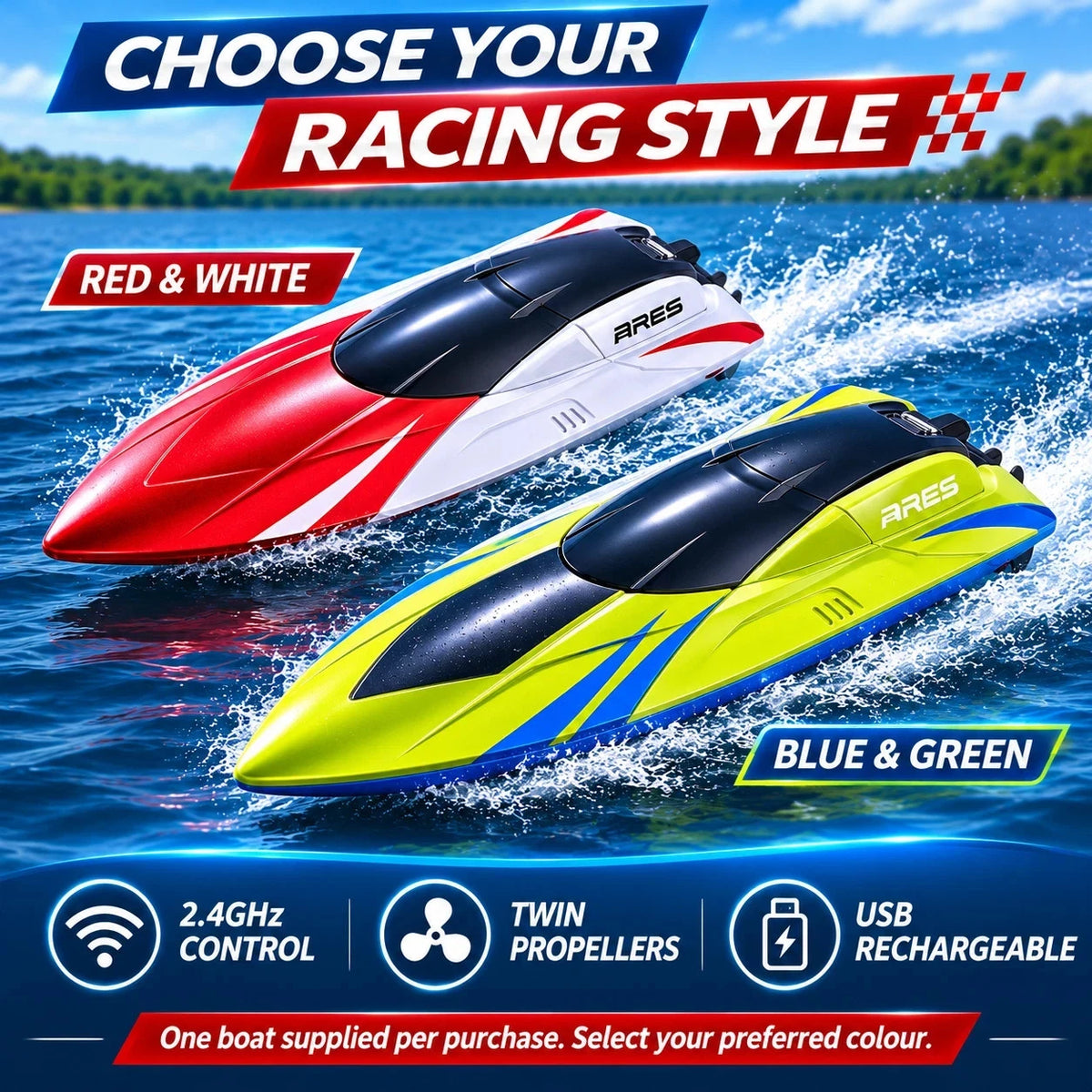 2.4GHz RC Speed Boat Remote Control Racing Yacht Dual Propeller Rechargeable AU