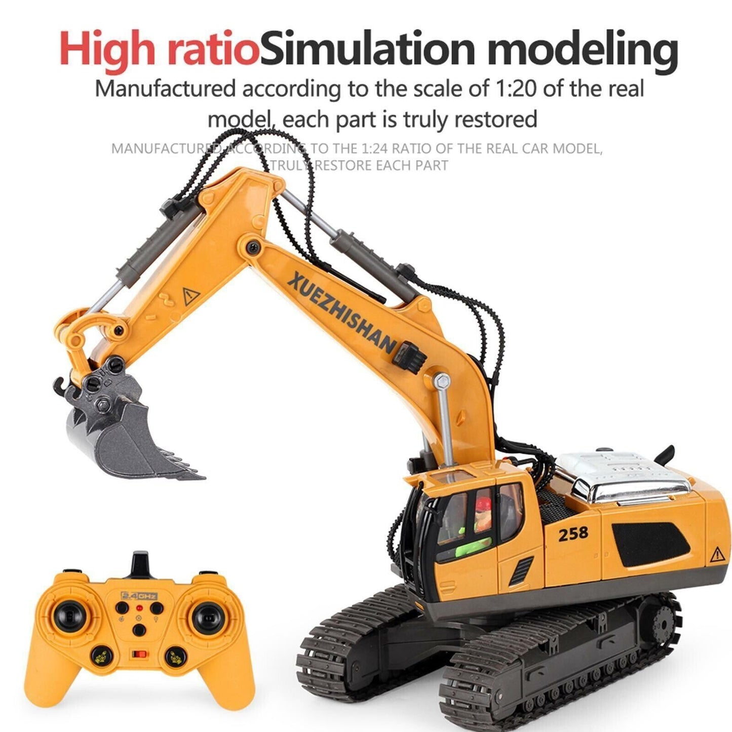 1:20 Alloy Crawler Excavator Digger Electric Toys Gift RC Remote Control for Boy