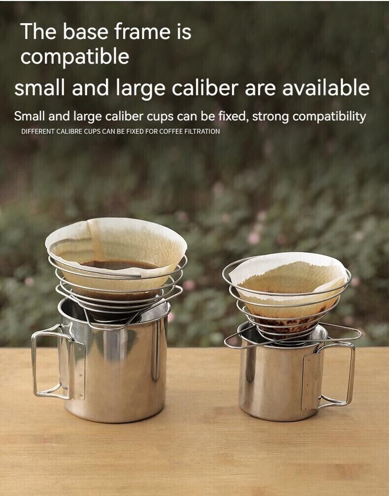 Outdoor Camping Stainless Coffee Drip Rack Holder Folding Funnel Spring Type