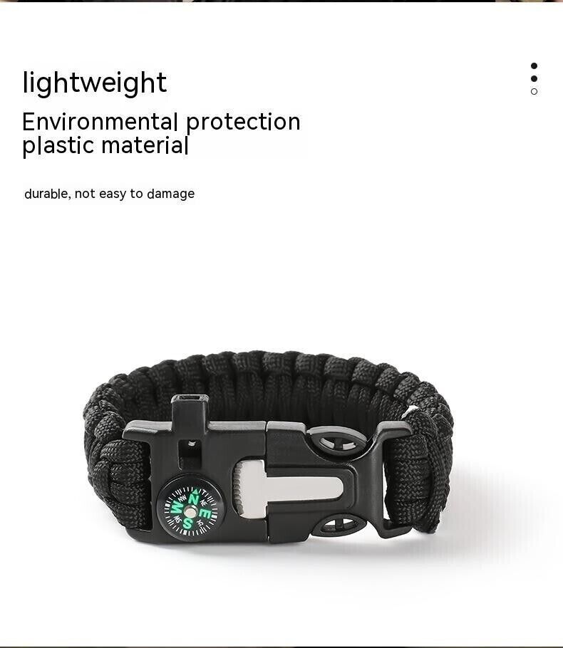 5 in 1 Multifunction Survival Bracelet Umbrella Rope Braided Whistle Flintstone