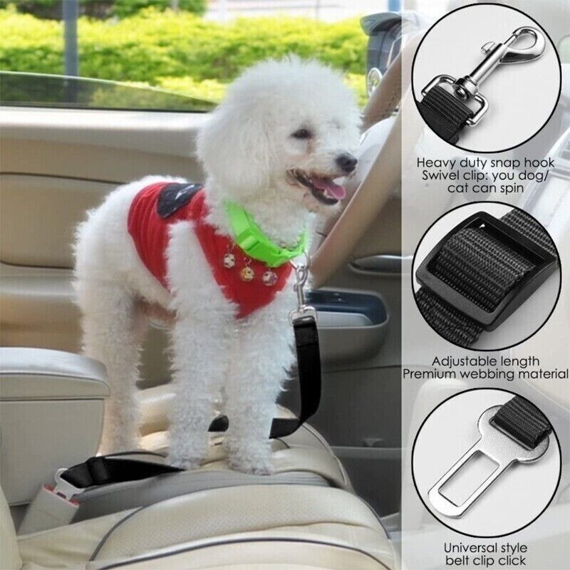 Pet Adjustable Dog Safety Seat Belt Harness Nylon Car Vehicle Clip Travel Leash