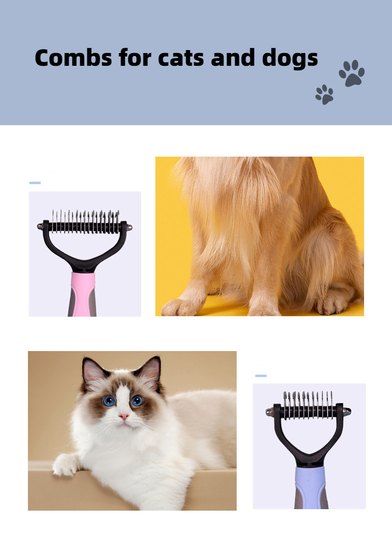 Pet Double-Sid Grooming Comb Brush Undercoat Rake Dematting Trimmer Dog Cat Tool
