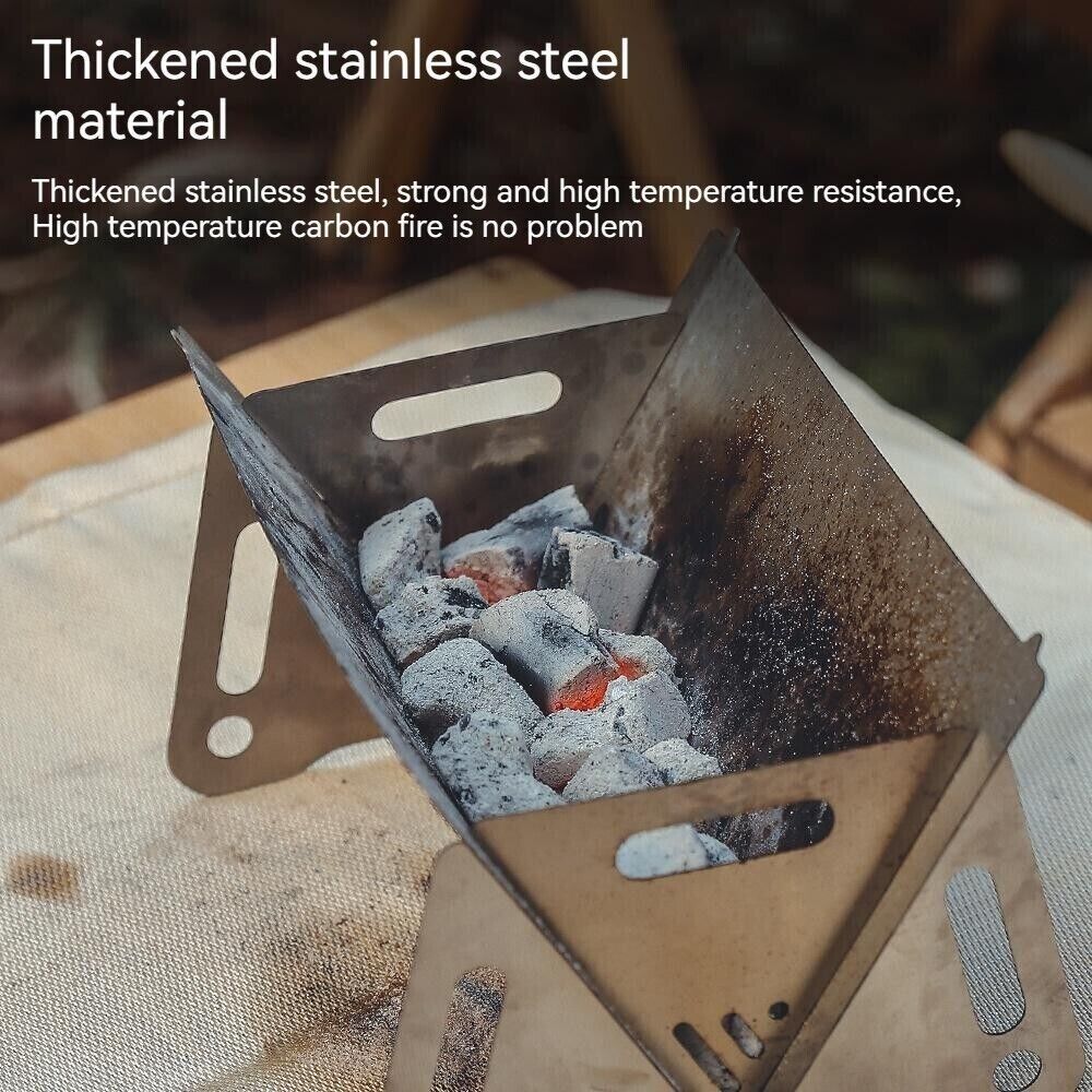 Outdoor Portable Folding Card Stove Stainless Steel Burner Grill BBQ Wood Burn
