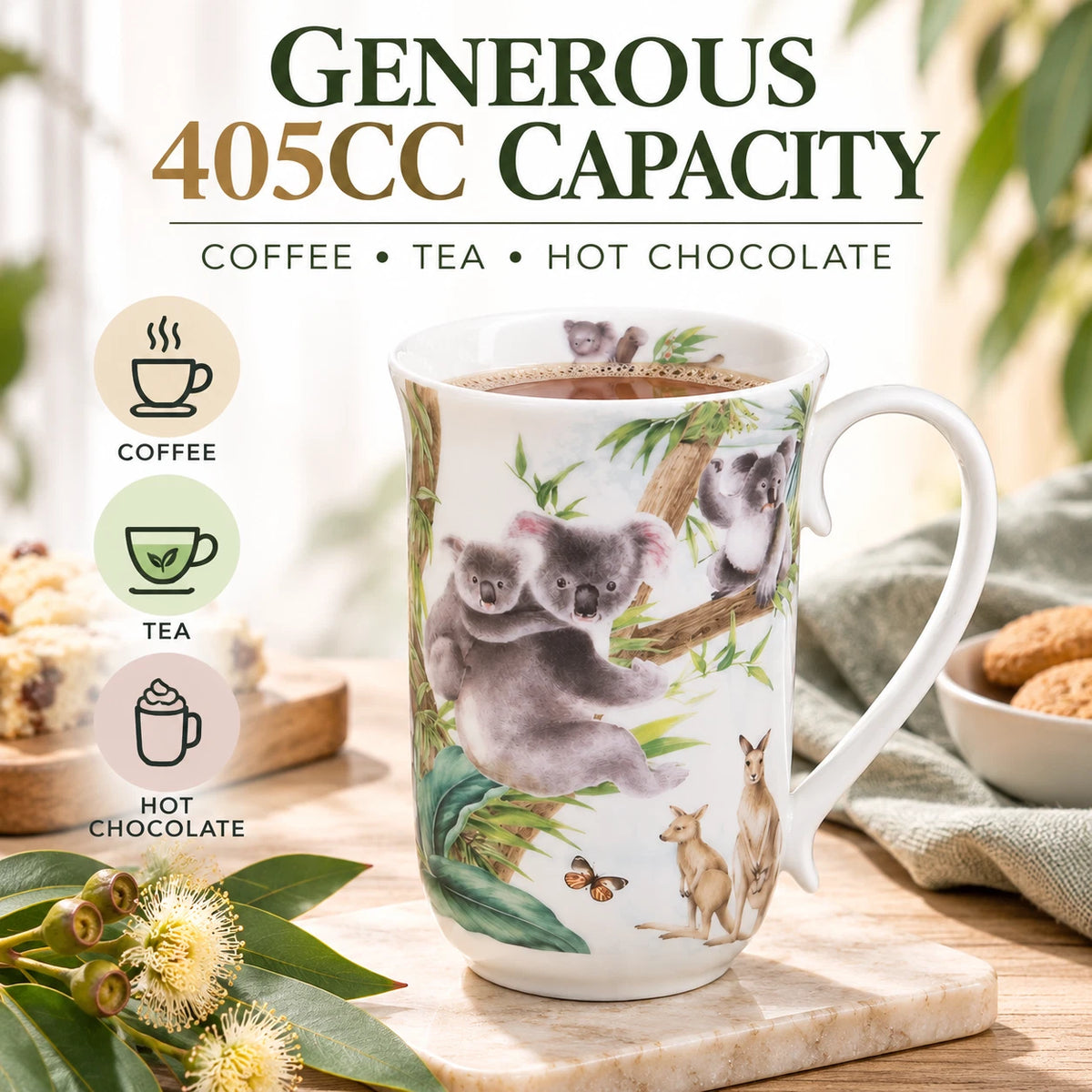 1-6x 405cc Australian Wildlife Koala Mug Fine Porcelain Coffee Tea Cup Gift Box