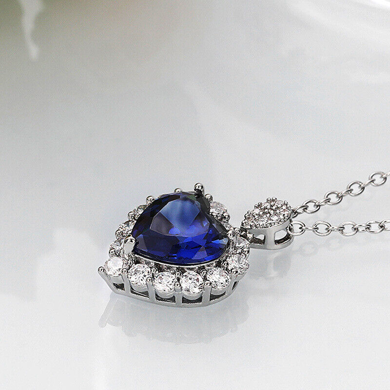 NEW Fashion temperament engagement pendant blue Stone love heart shape necklace
