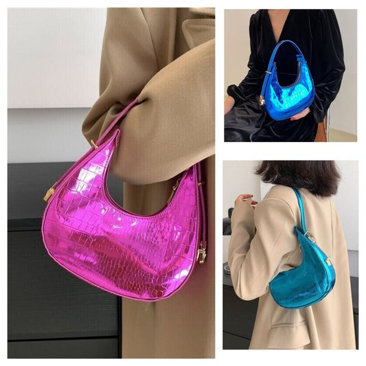 Women Fashion Trendy Bright Surface Crocodile Stripe Armpit Shoulder Bag