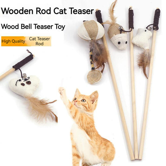 Feather Bell Mouse Interactive Tease Cat Stick Frosted Comfortable Pet Play Toy