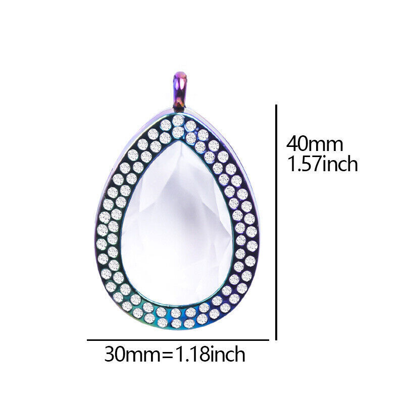 Living Memory Floating Teardrop Rainbow Crystal Glass Locket Pendant Necklace