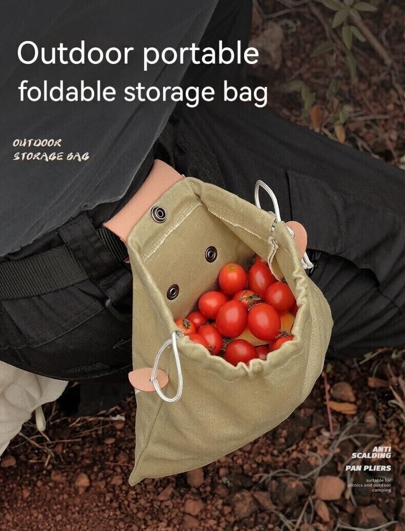 Outdoor Canvas Foraging Bag Fruit Pick Waist Tool Belt Pouch Drawstring Fold Bag