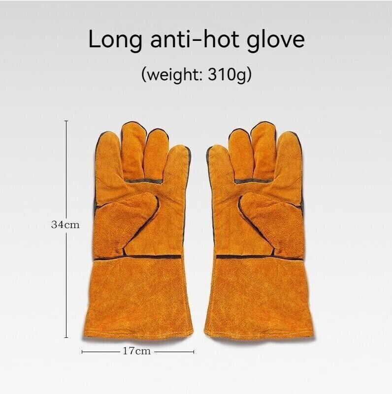 Outdoor Camp BBQ Long Anti-hot Gloves Cowhide Leather Heat Resistant Protection