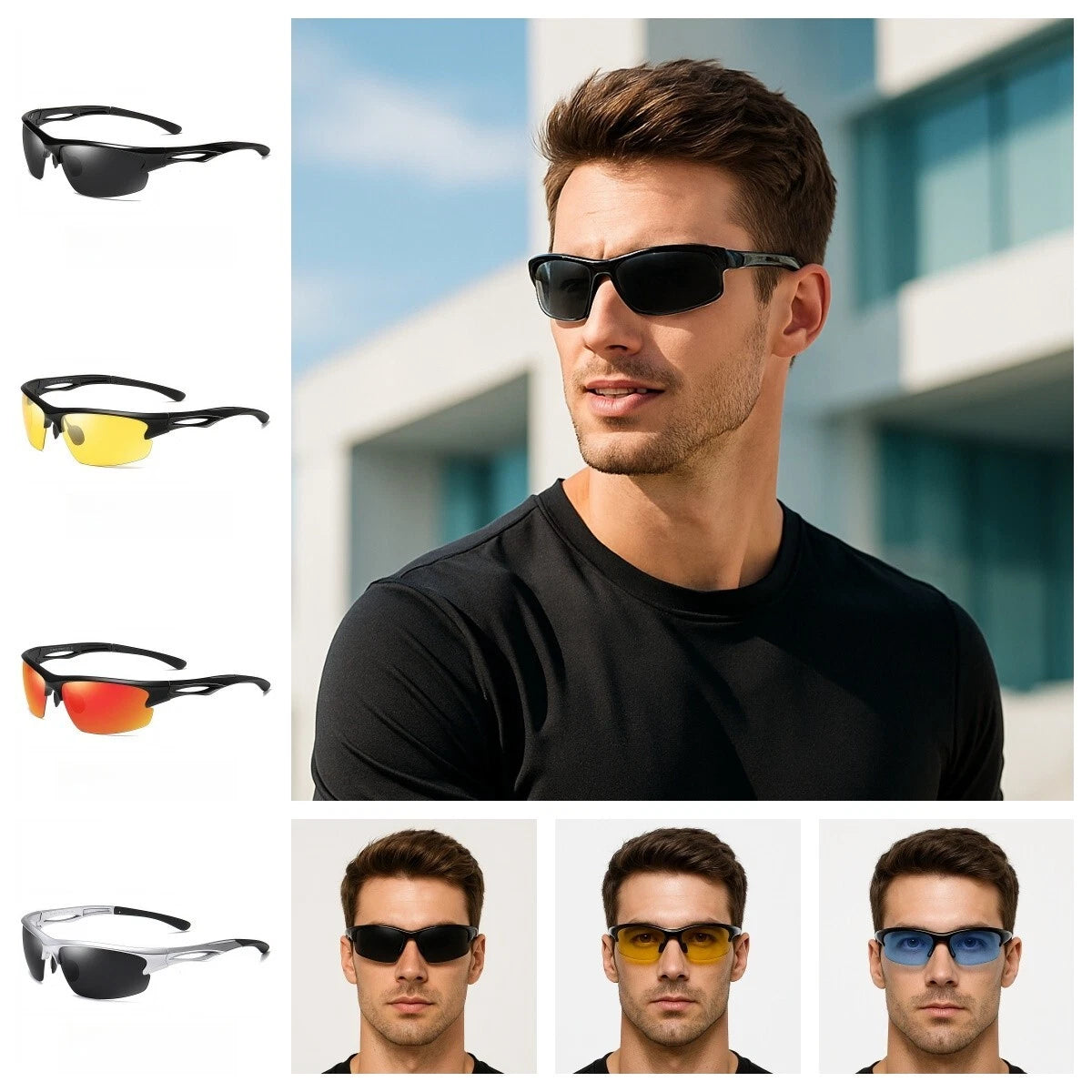 Men's Polarized Wrap Around Sports Sunglasses Running Driving Outdoor Activities # 6916