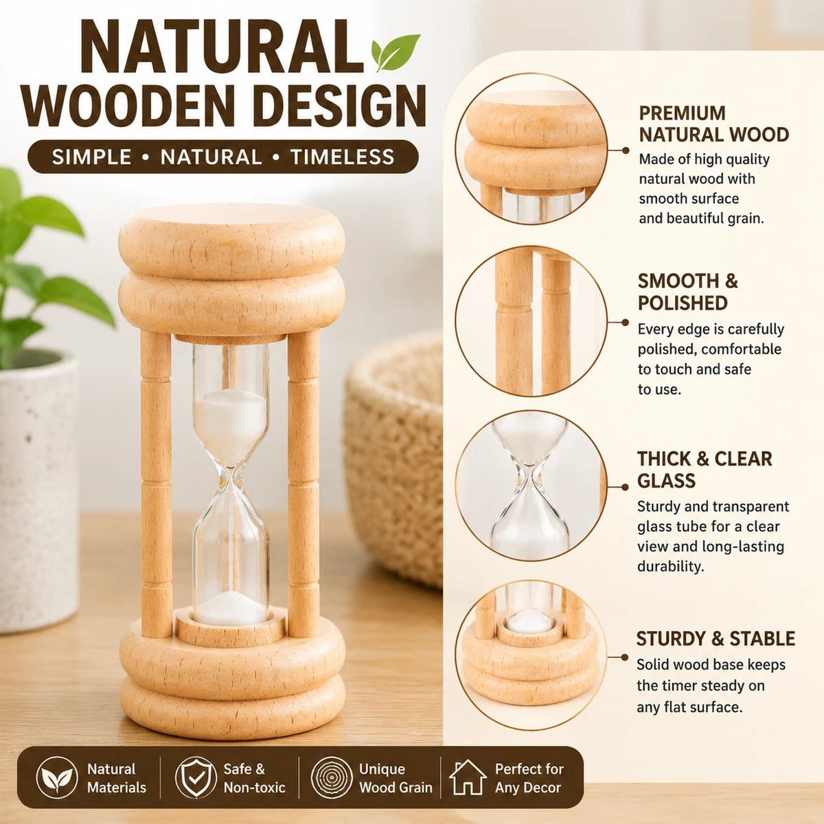 3 Minute Wooden Sand Timer Egg Timer Kitchen Cooking Tea Hourglass Home Decor