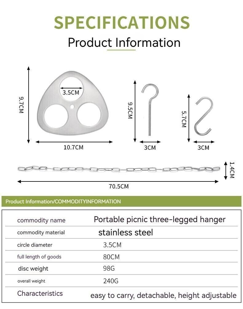 Outdoor Portable Pot Triangular Foot Holder Hanger Camping Stainless Steel Shelf