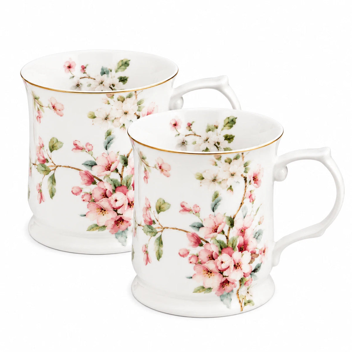 Peach Blossom White Fine Porcelain Mug 415ml Floral Coffee Tea Cup Gift Box 1-6X