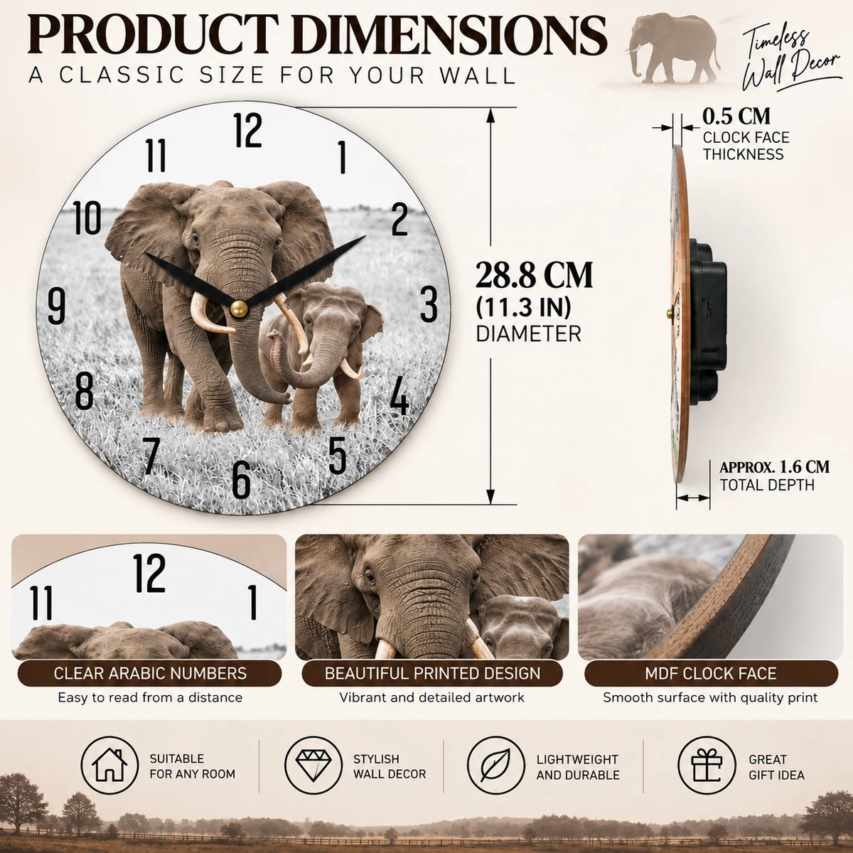 28.8cm Wall Clock Australian Birds Animal Wildlife MDF Round Home Decor