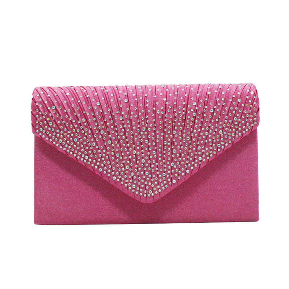 NEW Shining Satin Ladies Evening Clutch Bag Wedding Bridal Chain Handbag Wallet