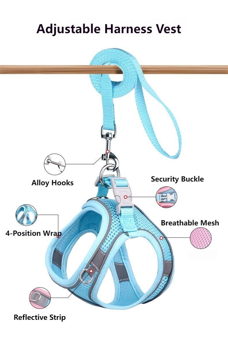 Pet Harness Vest Adjustable Puppy Breathable Mesh Leash Dog Reflective Vest