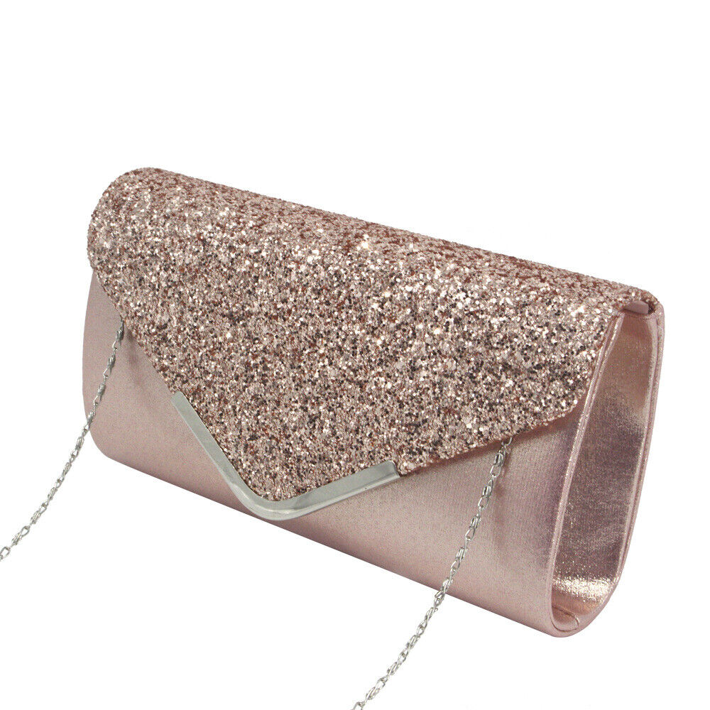 NEW Shining Satin Ladies Evening Clutch Bag Wedding Bridal Chain Handbag Wallet