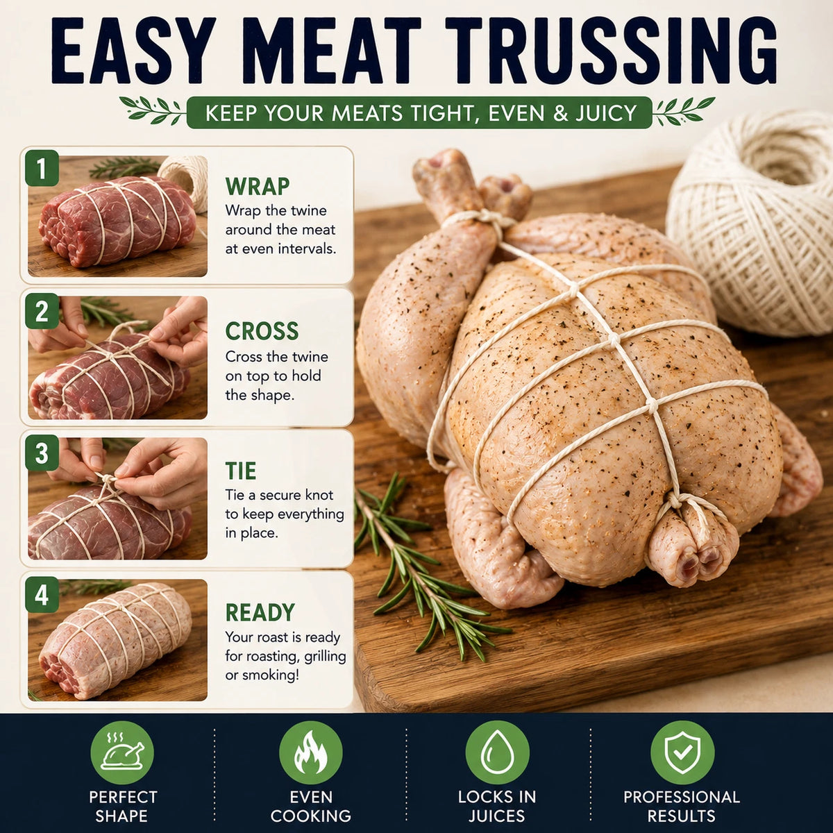 2x 100M Cotton Butcher Twine Cooking String Meat Trussing Roast BBQ Kitchen