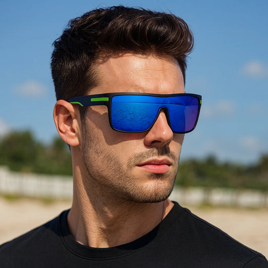 Men Square Flat Top Oversized Outdoor Sport Cycling UV400 Polarized Sunglasses # P0110