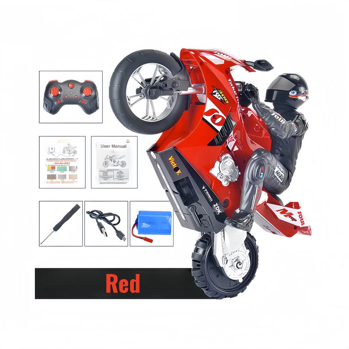 1:6 RC Stunt Motorcycle Remote Control Motorbike 360° Drift Wheelie Red Blue