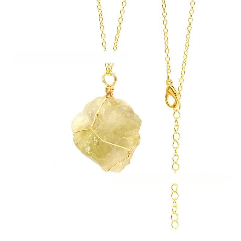 Fashion Irregular Crystal Pendant Hand-wound Wire Gold Silver Chain Necklace