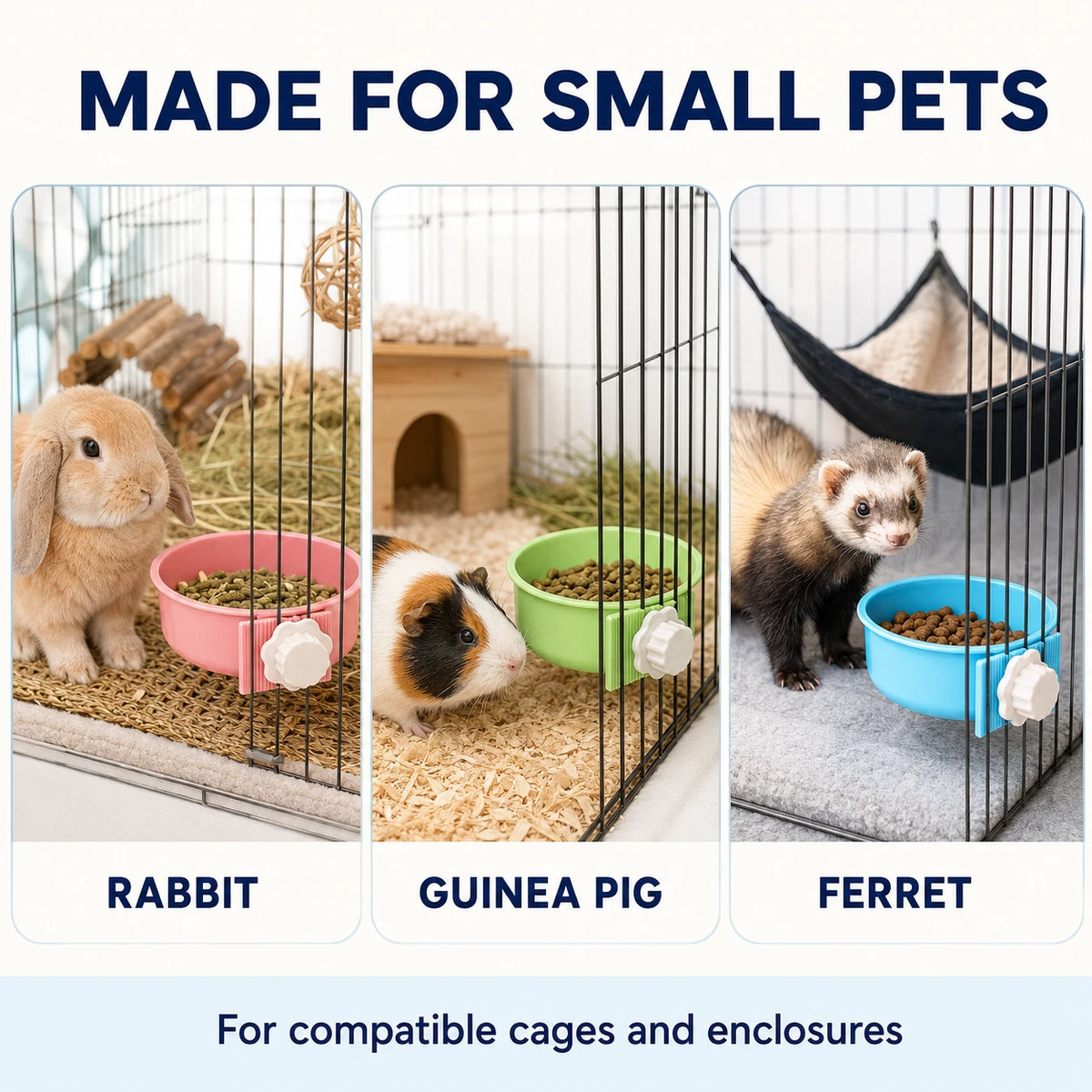 3 x 850ml Cage Hanging Pet Bowl Rabbit Guinea Pig Food Water Feeder Assorted