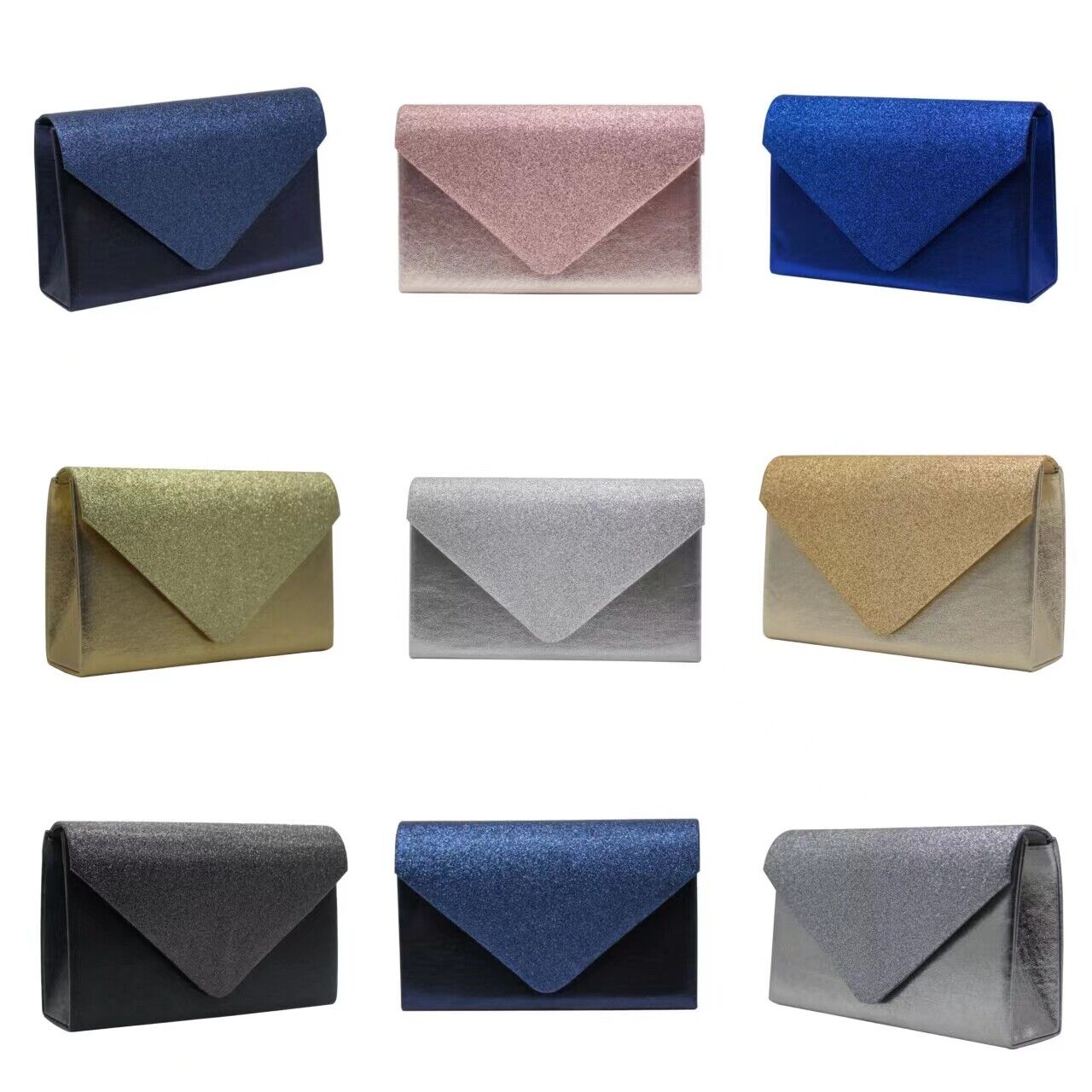 NEW Shining Satin Ladies Evening Clutch Bag Wedding Bridal Chain Handbag Wallet