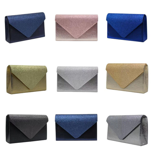 NEW Shining Satin Ladies Evening Clutch Bag Wedding Bridal Chain Handbag Wallet