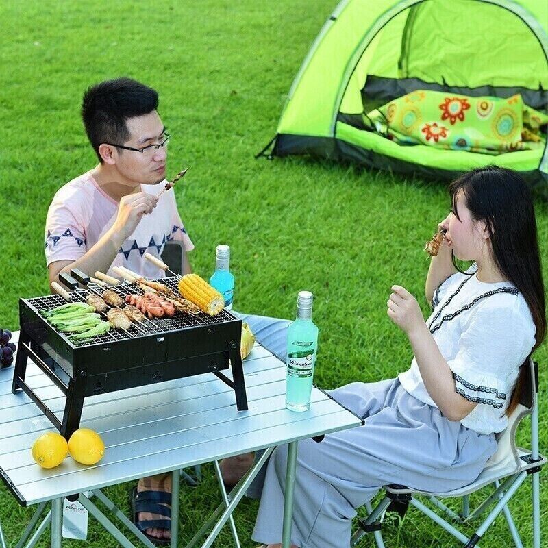 Outdoor Small Black Steel Charcoal Grill Portable Folding Thickened Grill BBQ