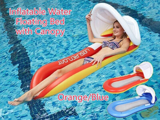 Inflatable Water Floating Bed With Canopy Beach Pool Swimming Bed Hammock Float