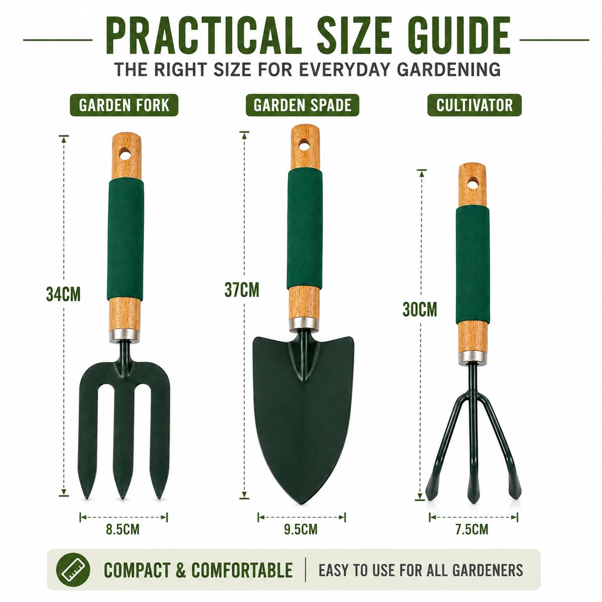 3 Pieces Garden Tool Set Hand Trowel Fork Cultivator Digging Planting Weeding
