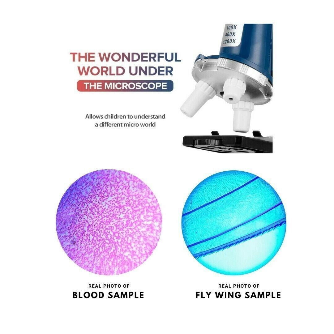 Kids Toys Beginner Alloy Microscope 1200X Microscope Science Kit Learning Gift