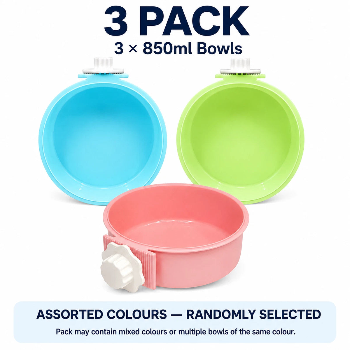 3 x 850ml Cage Hanging Pet Bowl Rabbit Guinea Pig Food Water Feeder Assorted
