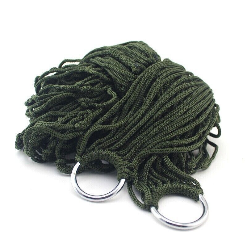 Outdoor Single Hammock Camping Thickened Army Green Mesh Nylon Rope Tie Portable