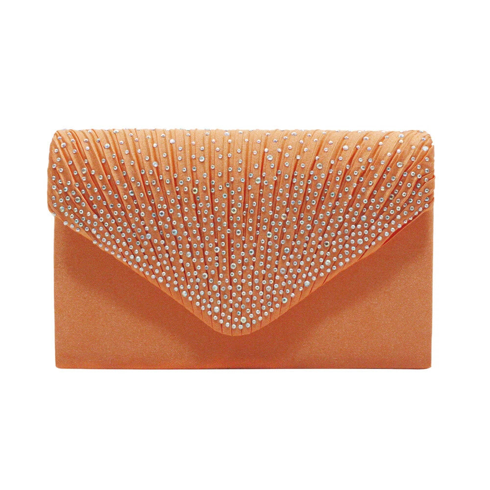 Women Rhinestone Satin Evening Clutch Bag Wedding Party Formal Bridal Handbag 12 Colour